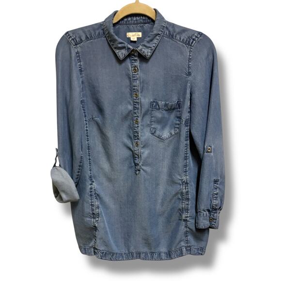 J. Jill Indigo Denim Chambray Popover Tunic Blue Lyocell Size Small - Picture 2 of 6
